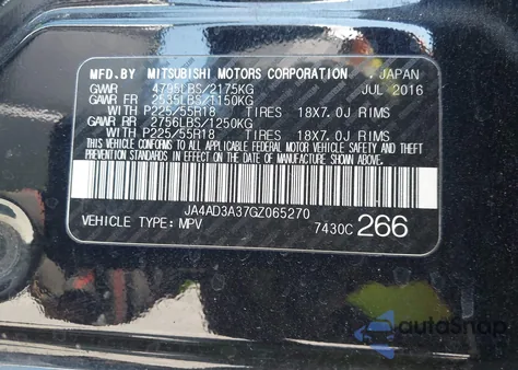 2016 Mitsubishi Outlander Se z USA, uszkodzony, nr VIN JA4AD3A37GZ065270